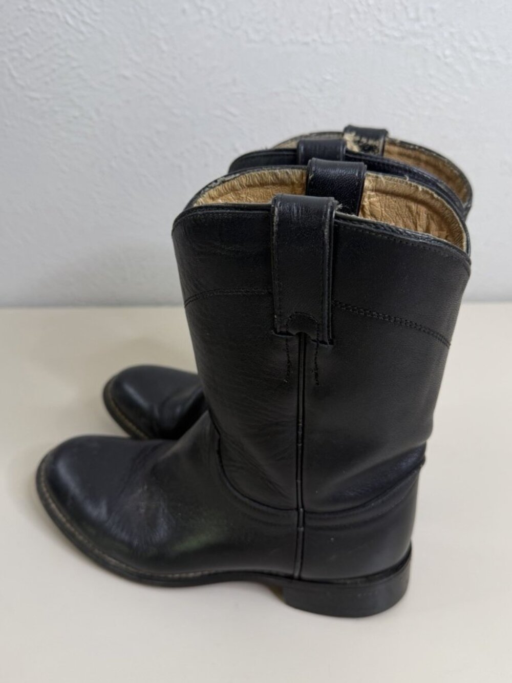 VTG Justin 3D Youth Black Leather Roper Boots Western GUC